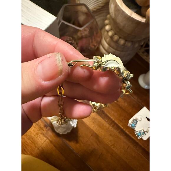 mid century Celluloid 
, Enamel & Aurora Borealis Rhinestone Vintage Bracelet - Picture 4 of 4